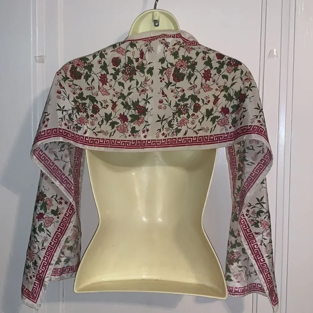 ‎Pink & green floral polyester scarf
